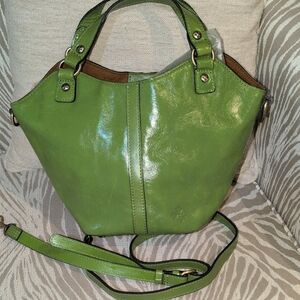 Patricia Nash Vibrant Green Leather Tote With Removable Shoulder Strap
